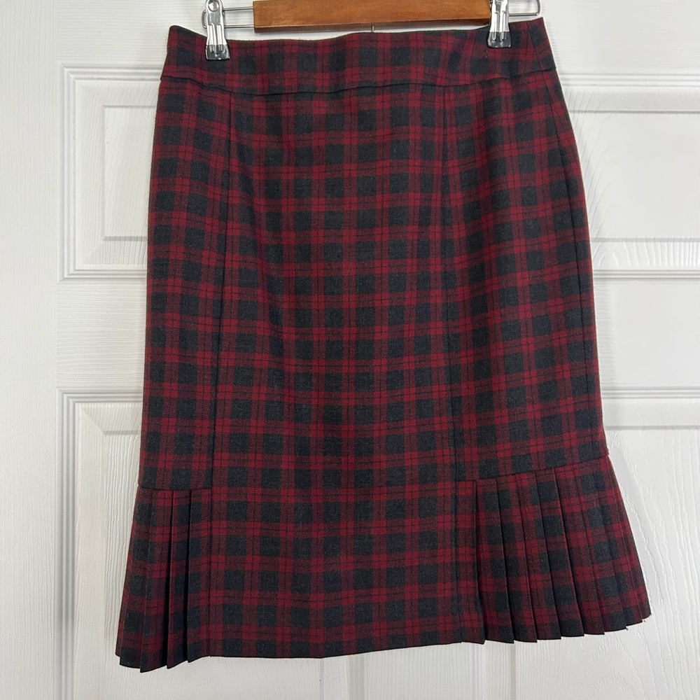 Brooks Brothers Red and Black Plaid A-Line Skirt- 100% Wool